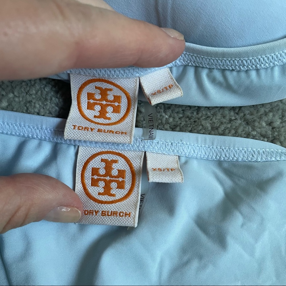 TORY BURCH Spring Blue Miller Halter Bikini Halter Top Hipster Bottom Swimsuit - Picture 8 of 10